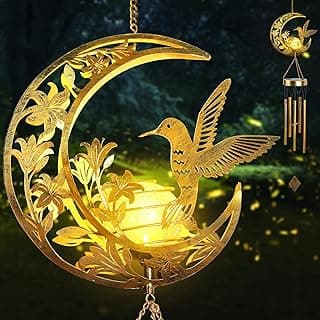 Moon Hummingbird Wind Chime Outdoor, Handcrafted Metal Garden Wind Chimes with Hummingbird Charms, Melodic Wind Bells for Patio Porch Decor, Weatherproof Gift for Nature Lovers & Bird Watchers B0F9YH8KZP