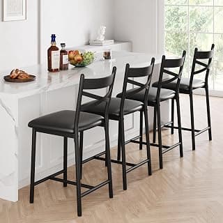 IDEALHOUSE 26 Inch Bar Stools Set of 4, Upholstered Bar Chairs with Back, Thick Cushion, Counter Height Barstools for Kitchen Island Apartment Counter Bar (4)