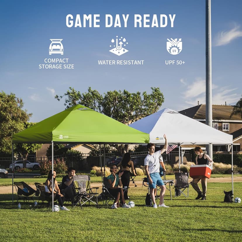 CROWN SHADES 10x10 Pop Up Canopy - Beach Tent with One Push Setup - Easy Outdoor Sun Shade for Events, Parties, Camping - Gazebo with STO-N-Go Cover Bag, Silver Coated Top, Green