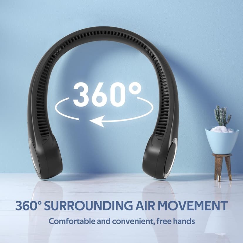 Portable Neck Fan, Hands Free Bladeless, 360° Cooling Personal Fan,Wearable Quiet Fan for Outdoor Indoor, Birthday Gifts for Men Women Mom Dad, 4000mAh Battery USB Rechargeable, 3-Speeds(Black)