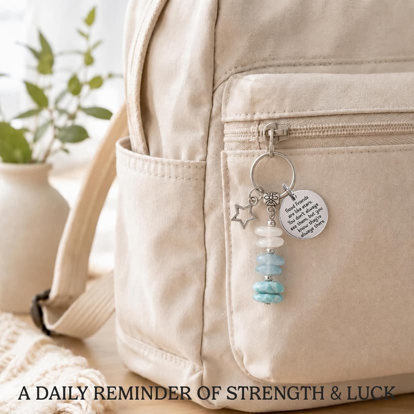 Made With 3 Types Of Genuine Stone Beads And Stainless Steel Ring, Lightweight 2.43 Inch Keychain, Includes Sentimental Card 2.43 Inch Crystal Keychain Gifts For Women, Friend, Coworker, Daughter, Mom B0H5WQWGNL