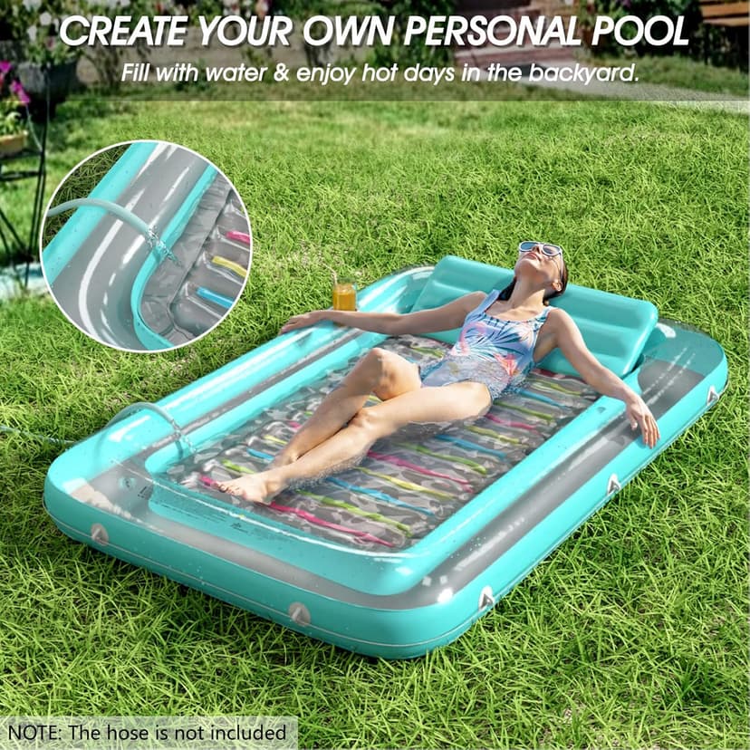 Jasonwell 4 in 1 Inflatable Tanning Pool Lounger Float - Sunbathing Lounge Floatie Raft Toys, Water Filled Tanning Bed Mat Pad Blow Up Kiddie Pool with Ball Pit for Adult, Kids (L)