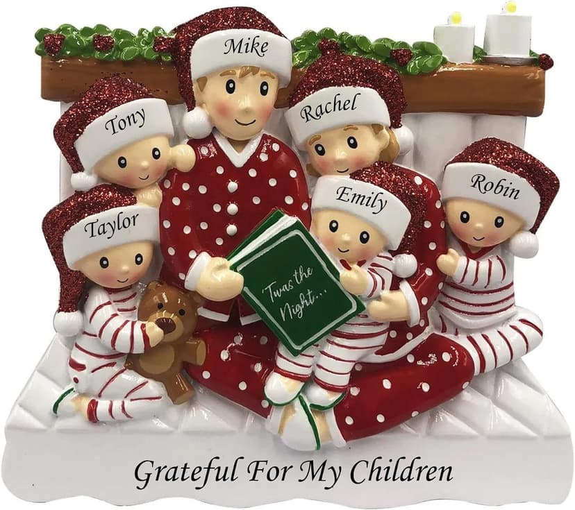 Personalized Christmas keepsake for a family of 6; a meaningful gift for parents, children, grandparents and growing families Personalized Family of 6 Ornament - Reading in Bed Family B0BGCVH47G