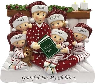 Personalized Christmas keepsake for a family of 6; a meaningful gift for parents, children, grandparents and growing families Personalized Family of 6 Ornament - Reading in Bed Family B0BGCVH47G