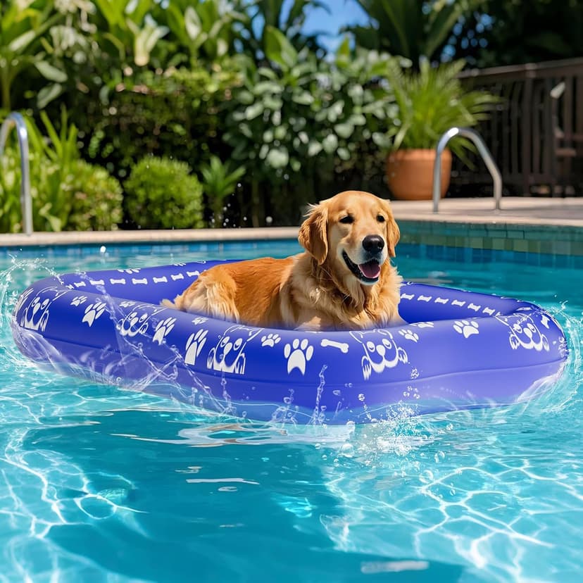 60''x42'' Pool Float for Dogs, Non-Slip Pet Floating Mat for Pool, Extra Large Inflatable Raft for Small/Medium/Large Dogs Up to 200lb, Lake & River - Heavy-Duty PVC, Scratch-Resistant Design