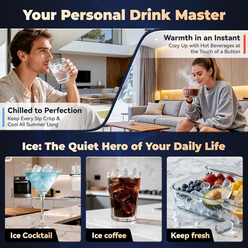 Tehanld Water Dispenser with Ice Maker, 4-in-1 Top Loading Water Cooler with Hot, Cold & Room Temp Water, 35lbs/Day Fast Ice Making, Child Safety Lock, Fits 2-5 Gallon Bottles for Home & Office