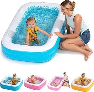2-in-1 Inflatable Kiddie Pool, 65"x39"x10" (5'5") Soft Cushioned Floor, Handles, Drain, Shallow Rectangular Blowup Swimming Pool for Kids Age 2+ Toddler Ball Pit, Small Adult Backyard Tanning Pool
