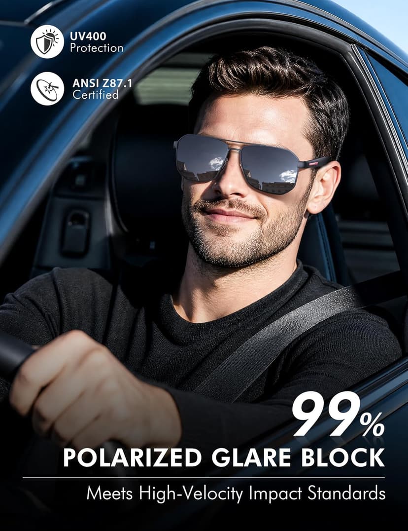 LUENX Aviator Sunglasses for Men Square Polarized Polygon Lens - UV 400 Protection with Accessories 61MM Driving Outdoor