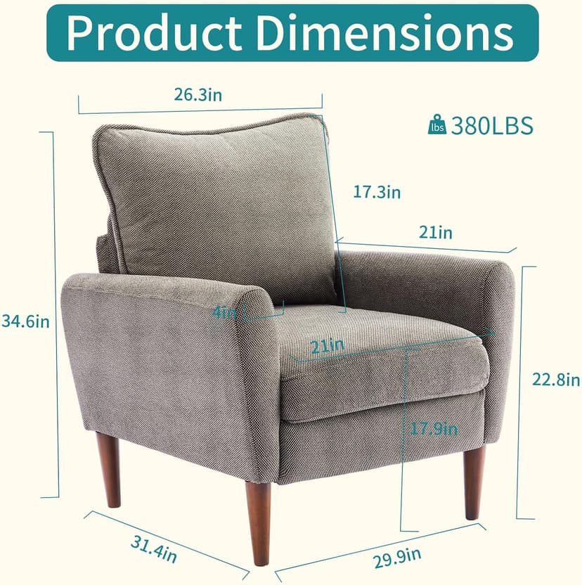 OLIXIS Comfy Accent Chair for Living Room Bedroom and Waiting Room, Upholstered Mid-Century Reading Chair with Pillow and Solid Wood Legs, Wide Singe Modern Lounge Sofa (Gray)