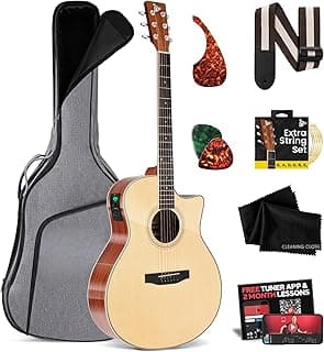 Pyle Premium Electric Acoustic Guitar Kit, 41" Full Size Dreadnought Cutaway with Spruce Top, Mahogany Sides, Gig Bag, Strap, Pickguard, Picks, Extra Steel String Set for Beginners, Advanced, Natural