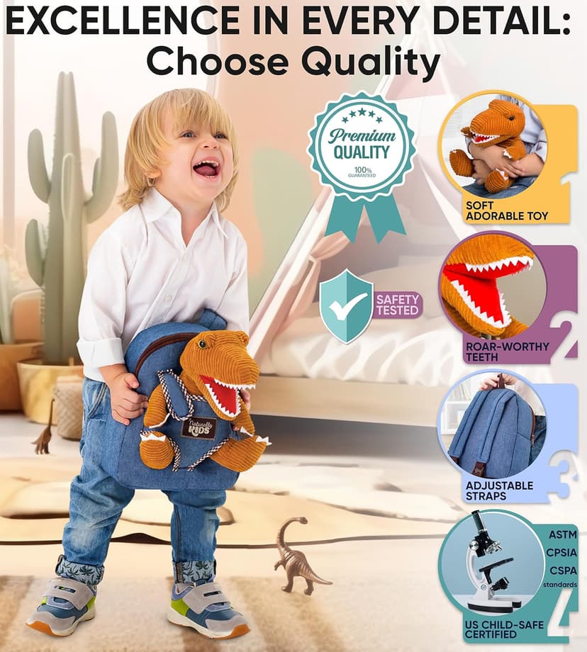 2-in-1 Dinosaur backpack, Dinosaur Toys for Kids 3-5, 2-4 in Gift-Ready Box, 2 Year Old Boy Birthday Gift & Christmas Naturally KIDS Toddler Backpack w. Plush Dinosaur Toy, Kids Gift 2 3 4 5 B07WG9G1H3