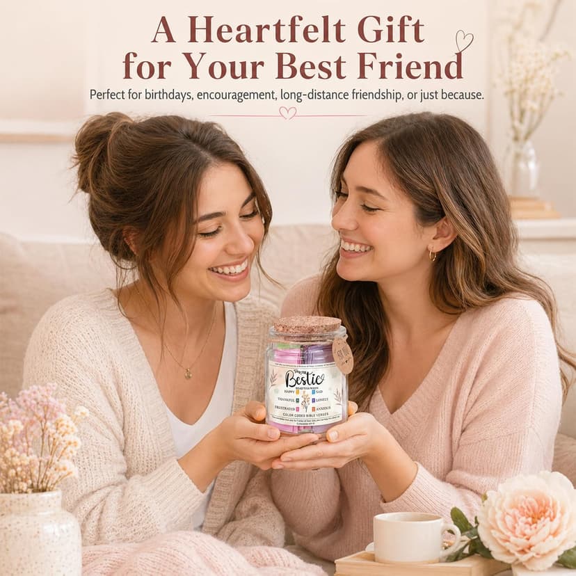 Bestie Bible Verses Jar – Birthday Gifts for Friends, Graduation Gifts for Bestie, Color Coded Bible Verses, Faith Based Friendship Gift for Women B0FF54MWMG