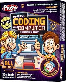Playz My First Coding & Computer Science Kit - Learn About Binary Codes, Encryption, Algorithms & Pixelation Through Fun Puzzling Activities Without Using a Computer for Boys, Girls, Teenagers, Kids