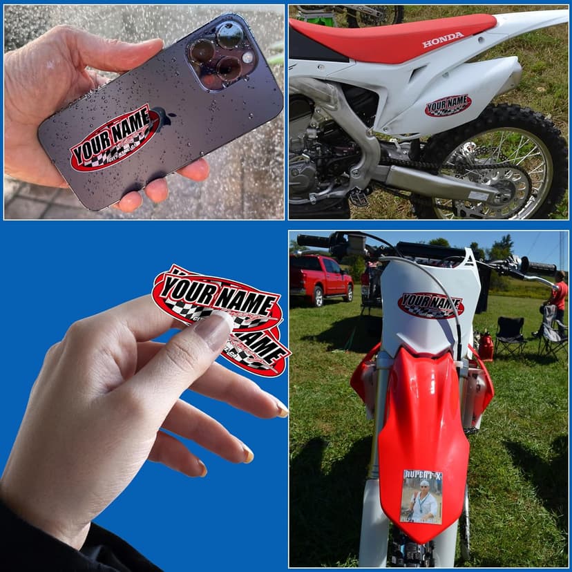 Custom Racing Name Sticker – Personalized Oval Vinyl Decal with Checkered Flag, Car Racing Style Waterproof Label for Helmet, Car, Bike, Laptop, Toolbox, Garage Gift for Men, Racing Fans