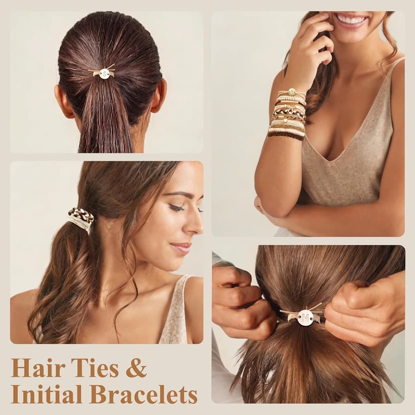 Hair Ties | Initial | Christmas Birthday Gifts for Women Girls Teen Girls | Stocking Stuffers | Hair Accessories | Letter M Teen Girl Gifts Trendy Stuff - 10 Pcs Hair Ties Bracelets, Gifts B0GL5L7B8H