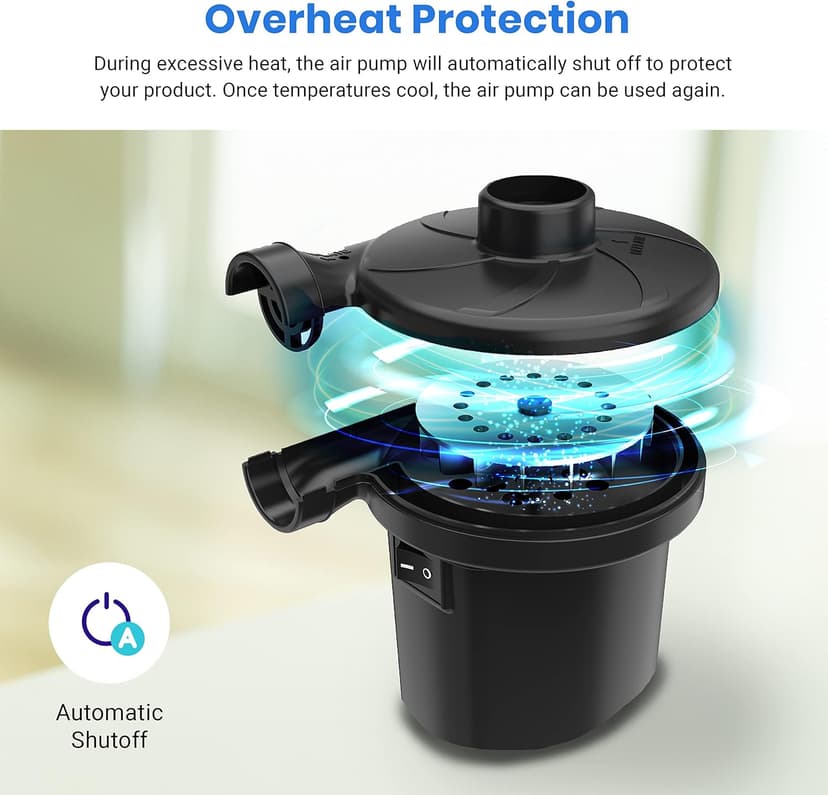 Etekcity Air Pump for Inflatables, Portable Electric Air Mattress Pump, Quick-Fill Perfect Inflator/Deflator for Couch, Blow up Pool Floats Raft Bed Boat Toy with Nozzles, 110-120V, Black