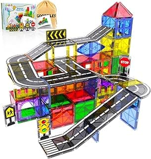 Magnetic Tiles - Road Set, Magnetic Building Blocks, Preschool Montessori Toys Gift for 3+ Year Old Boys and Girls, Sensory Christmas Toys for Kids Aged 3-5 and 4-8, Ideas for Toddler with Autism