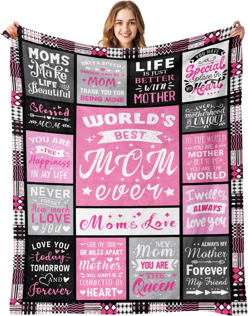 Soft Cozy Keepsake for Christmas, Valentine's Day, Mother's Day and More Mom Birthday Gifts from Daughter, Best Mom Ever Blanket 50"x60" B0DDSJTY5V