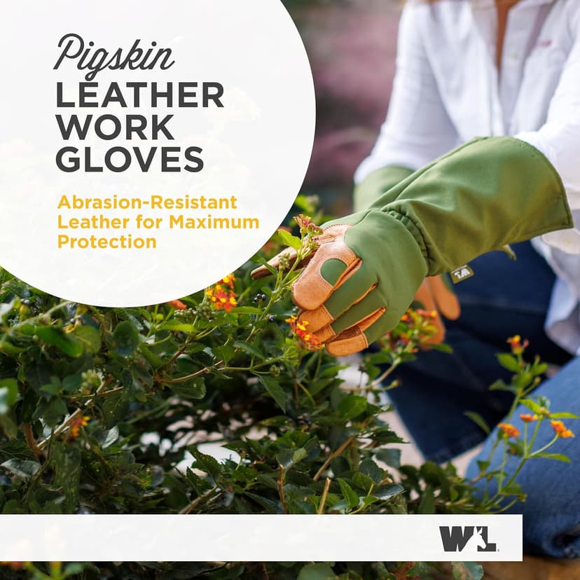 Wells Lamont Rosetender Gardening Gloves for Women – Thorn Proof Garden Gloves, Grain Leather Long Gloves for Pruning & Yard Work, 4129-300, Medium
