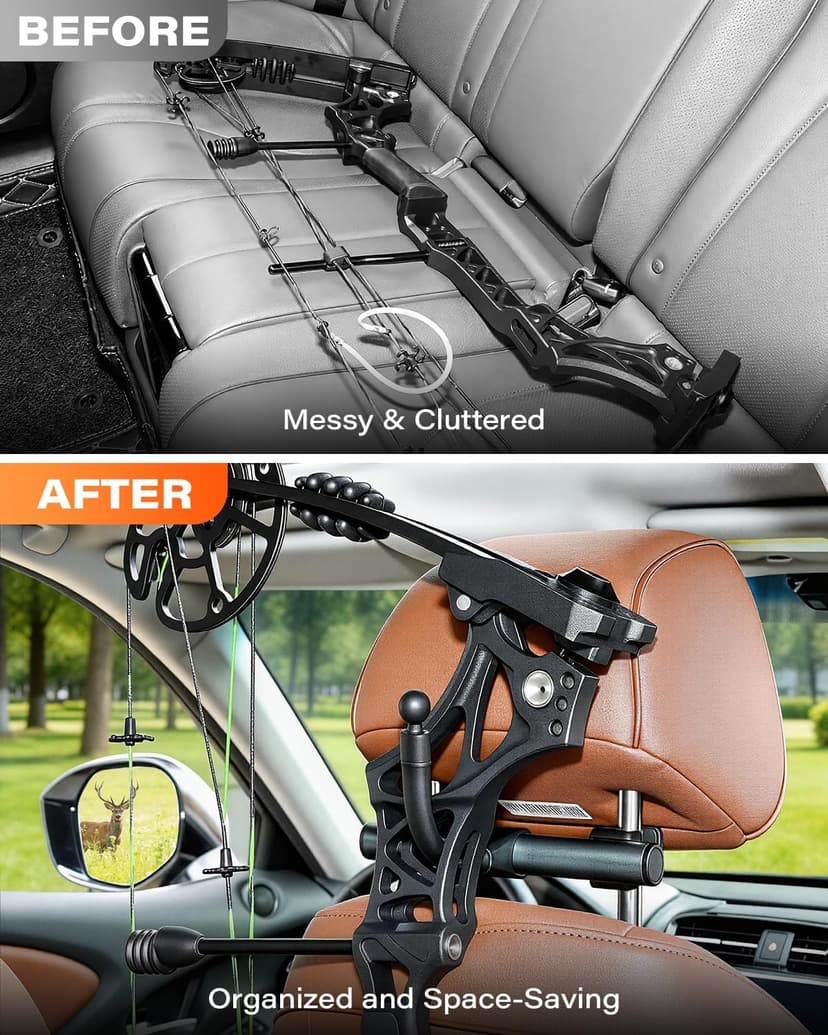 A2C Bow Hanger for Truck, Aluminum Headrest Bow Hanger Set with 6.5" Foldable Arm to Hold & Protect Bow, Truck Bow Holder Holds Recurve/Compound Bows & Hunting Gear fits Truck/SUV/Car