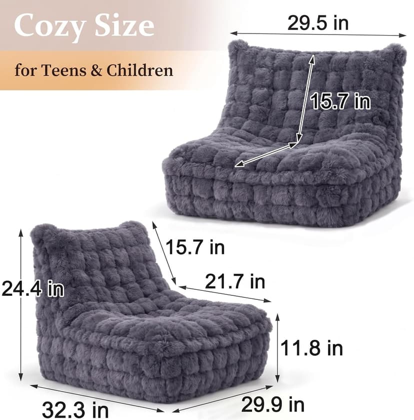 Bean Bag Chairs with Filler Faux Fur Fireside Beanbags Lazy Sofa for Memory Foam BeanBag Chair Bean Bag Sofa for Bedroom, Living Room, Office and Home (Dark Grey)