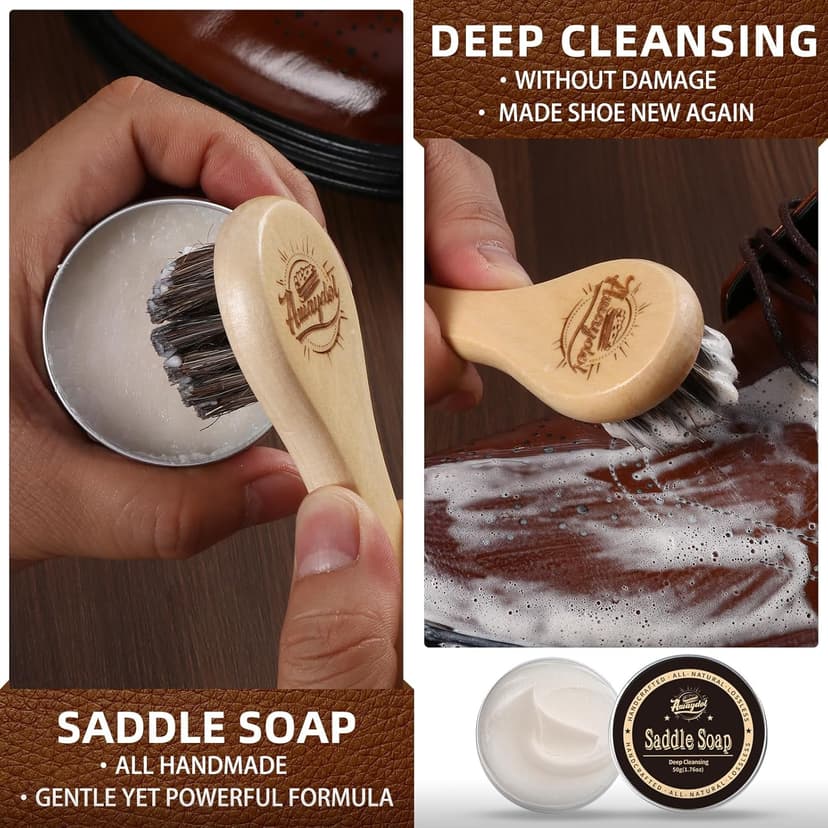 Awaydol 10 PCS Leather Care Kit - Horsehair Brushes,Saddle Soap,Waterproofing Wax,Mink Oil Conditioner,Polishing Cloth,Microfiber cloth,Boot Shoe Shine Cleaning Kit Gift for Men Cowboy Husband Dad 