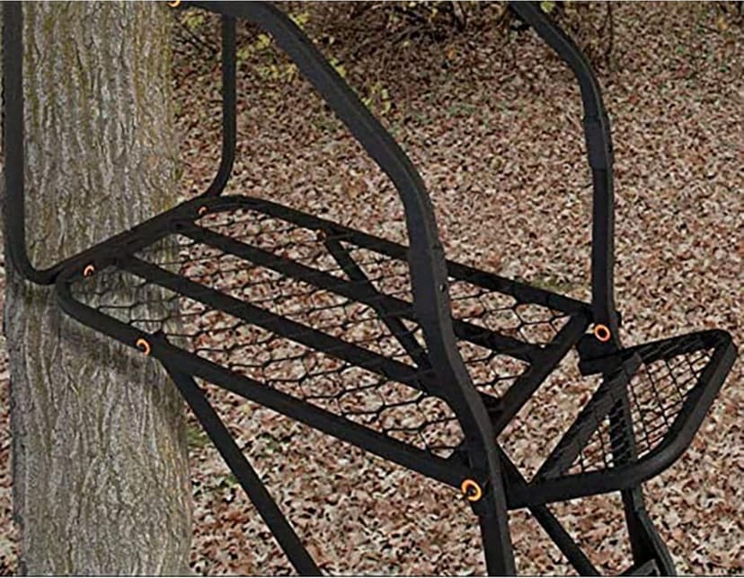 MUDDY 1-Person Huntsman Deluxe Steel Ladder Tree Stand, 17 ft Tall, 300 lb Capacity - Heavy-Duty Hunting Treestand with Lumbar Support Seat, Flip-Back Adjustable Shooting Rail & Silencer Technology