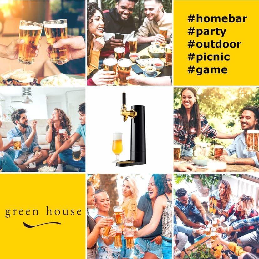 GREEN HOUSE: Draft Pour Beer Dispenser & Ultra Fine Foam Maker - Mini Kegerator for Home. Draft Pour and Ultra Fine Foam covering top makes your regular beer taste delicious and keep longer.