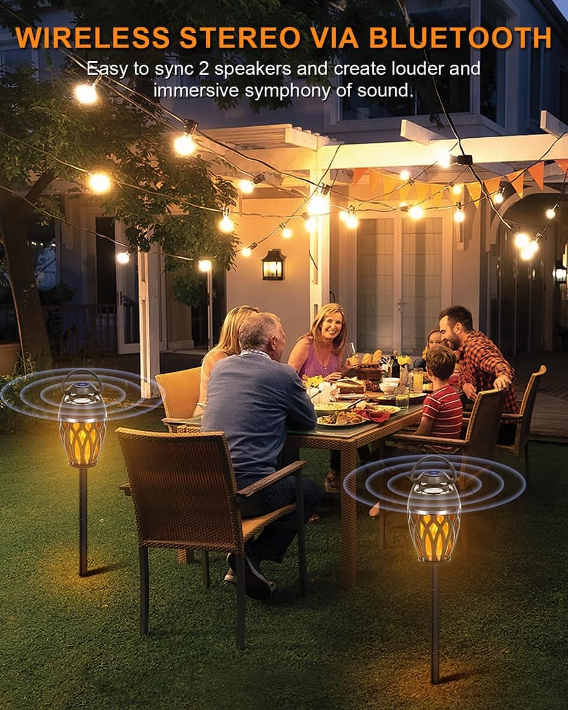BT 5.0, Wireless Torch Lantern Atmosphere Decor for Patio Yard Pool Party Camp, Housewarming Gifts for Men/Women 2 Pack Outdoor Bluetooth Speakers with Flame Flickers Light IPX5 Waterproof B0B2W2FKLC