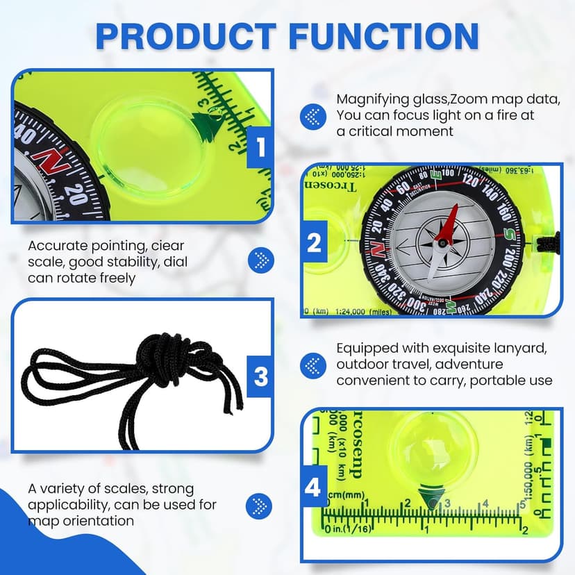 Multifunctional Waterproof Orienteering Compass Mini Portable Survival Compass for Map Reading, Hiking, Camping, Backpacking, Perfect Outdoor Scout Gifts for Kids, Orange