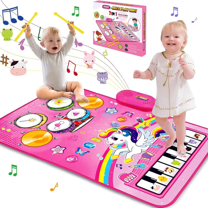 Piano Drum Animal Touch Unicorn Toy - Infant Musical Toy 12-18 Months Babies Birthday Easter Gifts for 1 2 3 Year Old Girls Toys for 1 Year Old Girl Gifts: 3 in 1 Baby Music Mat Toddler Toys Age 1-2 B0DBXXVQP3