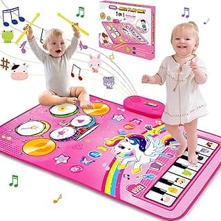 Piano Drum Animal Touch Unicorn Toy - Infant Musical Toy 12-18 Months Babies Birthday Easter Gifts for 1 2 3 Year Old Girls Toys for 1 Year Old Girl Gifts: 3 in 1 Baby Music Mat Toddler Toys Age 1-2 B0DBXXVQP3