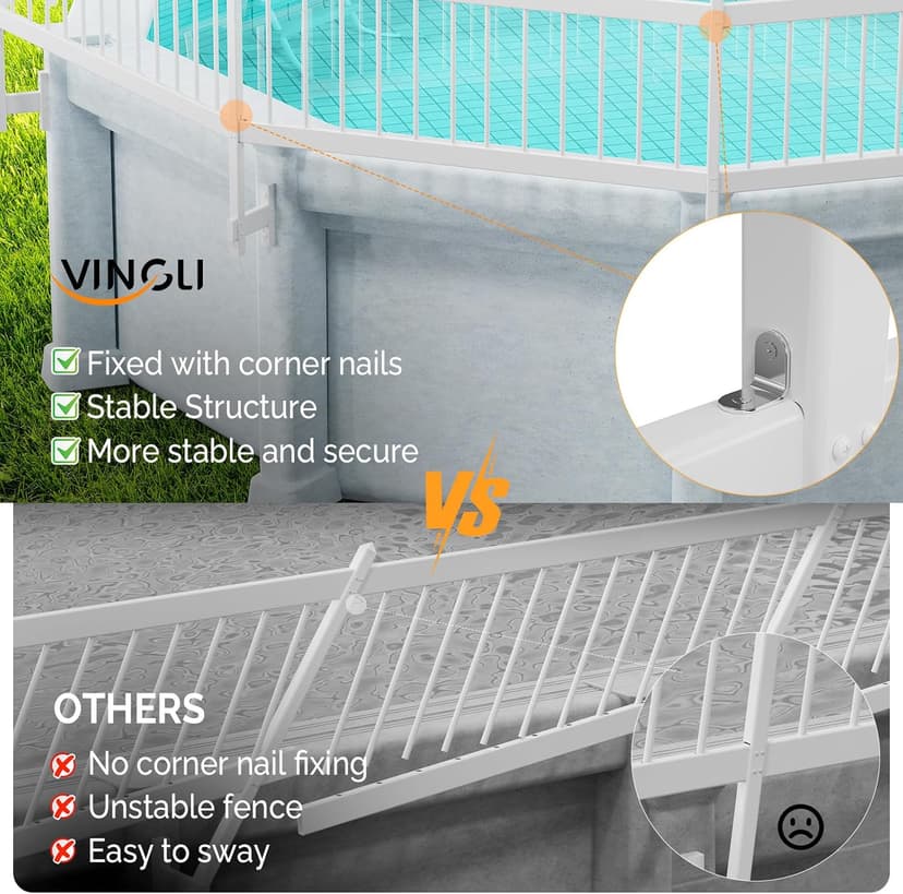 VINGLI Above Ground Pool Safety Fence,Swimming Pool Fences, Pool Fencing,White (Kit A-8 Sections)