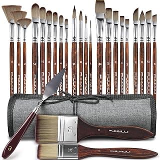 Fuumuui 25pcs Paint Brush Set, Professional 9 Shapes with Wide Flat, Filbert, Fan, Dagger, Cat Tongue, Round, Angle, Rigger for Acrylic Oil Watercolor | Includes Palette Knife & Waterproof Canvas Roll B0CCHK9L7G