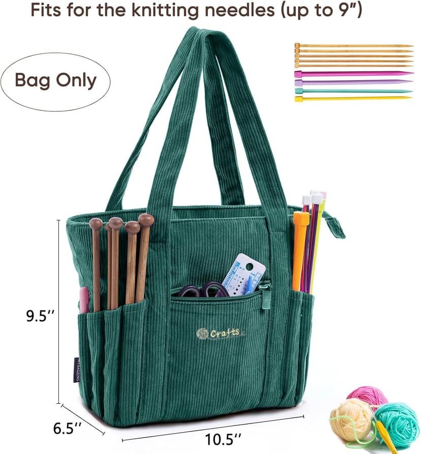 Crochet Bag and Tote - Corduroy Yarn Bag - Yarn Holder for Crocheting - Crochet Storage Bag for Crochet Hooks, Crochet Accessories, Knitting Bag for Crochet Lovers, Mother's Day Gift