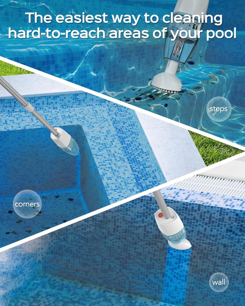 (2025 New) WYBOT Hyson 100 Handheld Pool Vacuum with Two Brush Heads, Cordless Pool Vacuum for Above Ground Pool, Telescopic Pole, 60 Mins Runtime, Deep Cleaning for Spa/Hot Tub/Small Pool