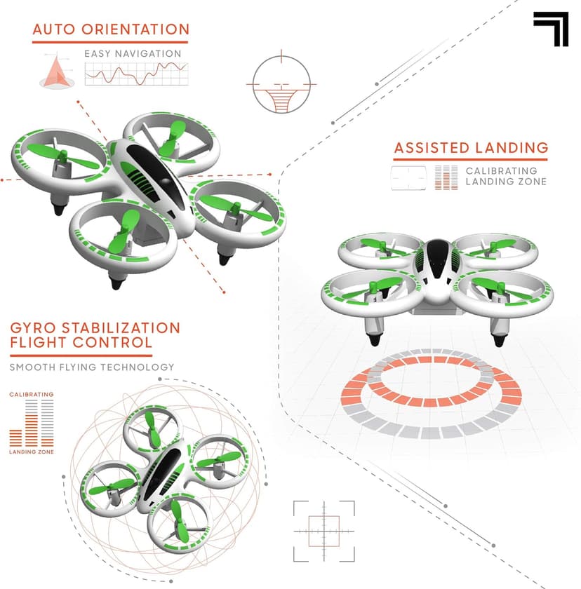 SHARPER IMAGE 2.4GHz RC Glow Up Stunt Drone with LED Lights, Mini Remote Controlled Quadcopter with Assisted Landing, Small Plane for Kids and Beginners, Wireless and Rechargeable