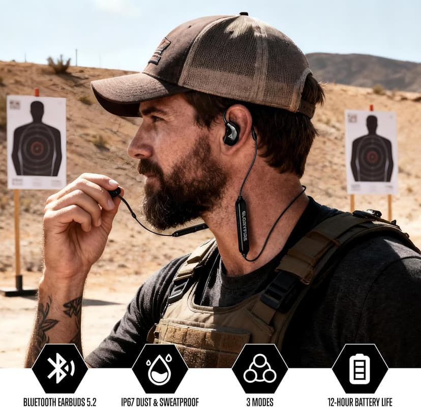 GLORYFIRE Bluetooth Shooting Ear Protection Earplugs,Shooting Ear Buds for Hearing Protection, Noise Reduction Ear Protection for Gun Range