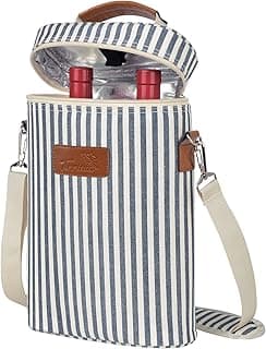 Tirrinia 2 Bottle Insulated Wine Tote Carrier - Leakproof, Padded Cooler Bag for Travel, BYOB, Tasting, Parties - Great Gift for Wine Lovers, Striped
