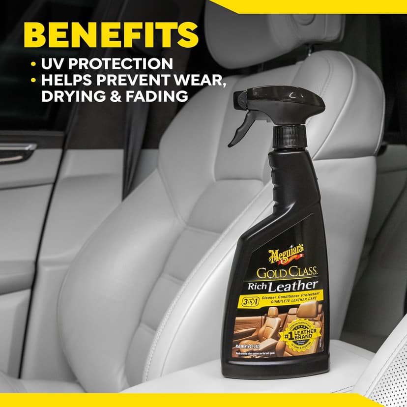 Meguiar's Gold Class Rich Leather Cleaner and Conditioner 3-in-1 Spray, Non-Greasy Car Leather Cleaner and Conditioner Treatment with Advanced UV Protection, 15.2 Oz Spray Bottle