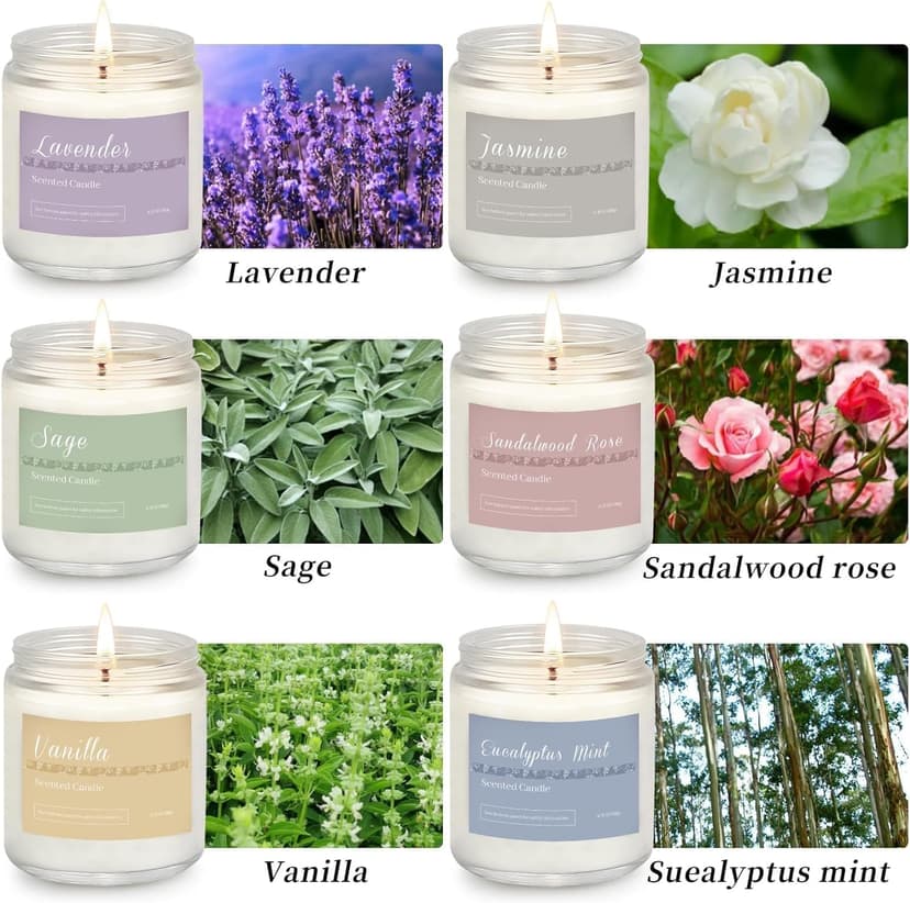 Lavender, Jasmine, Vanilla, Sage, Sandalwood Rose & Eucalyptus Mint. 42 oz 300 Hour Burn for Home, Baths, Yoga & Self-Care Scented Candles Gift Set for Women, 6-Pack Aromatherapy Candles for Home B0CHYWN5W6