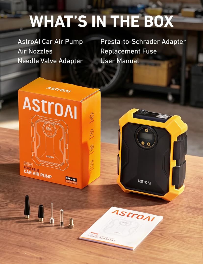 9.8Ft Cord Digital Gauge Auto ShutOff LED Light Fast Inflation Air Pump for Car Tires Bike Ball Motorcycle Inflatables Yellow AstroAI Tire Inflator Portable Air Compressor 12V DC Integrated Storage B097B6X669