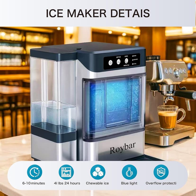 Large Capacity Nugget Ice Makers Countertop One-Click Operation Self-Cleaning Portable Ice Maker 41lbs/24H with There is A Detachable 0.8 Gallons Water Tank Ice Machine for Home,Office