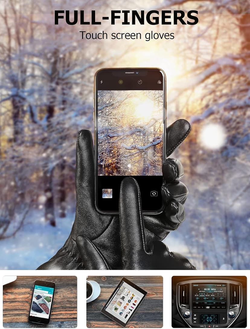 Vislivin Full-Hand Womens Touch screen Gloves Genuine Leather Gloves Warm Winter Texting Driving Glove