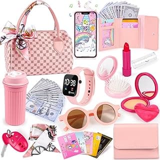 32Pcs Role Play Set with Handbag, Water Bottle, Scarf, Pretend Makeup, Birthday Gifts, Mom-Daughter Bonding, Multi-Scene Play Oisacirg Play Purse with Watch, Phone, Pretend Play Toys for Girls Ages 3-8 B0D7CQGK8X