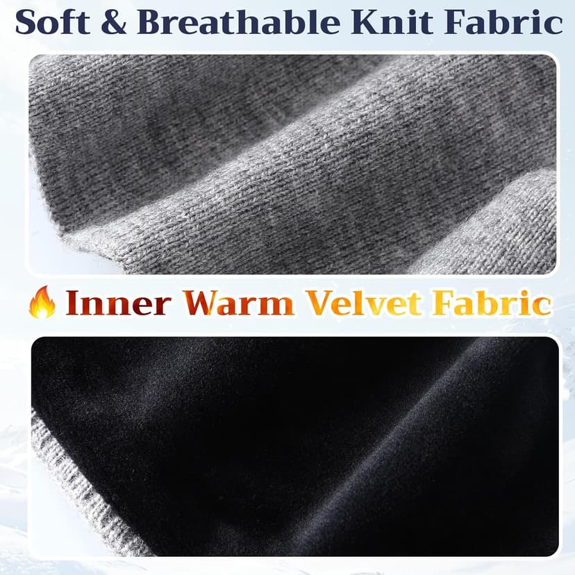 JenPen 3 Pcs Double-layer Ear Muffs for Winter Ear Warmers Headband for Men Women Knit Fuzzy Lined for Adult Running Cycling Ski (Black,Light Grey,Navy Blue)