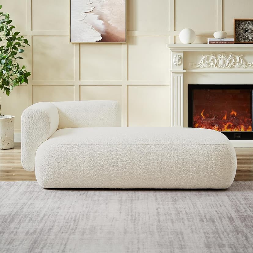 Upholstered Chaise Lounge Indoor for Living Room Bedroom Office Chaise Lounge Sofa：Boucle Fabric Modern Leisure Sofa Recliner Chair Sleeper Indoor (Boucle Cream)