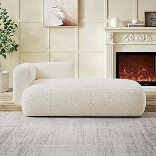 Upholstered Chaise Lounge Indoor for Living Room Bedroom Office Chaise Lounge Sofa：Boucle Fabric Modern Leisure Sofa Recliner Chair Sleeper Indoor (Boucle Cream)