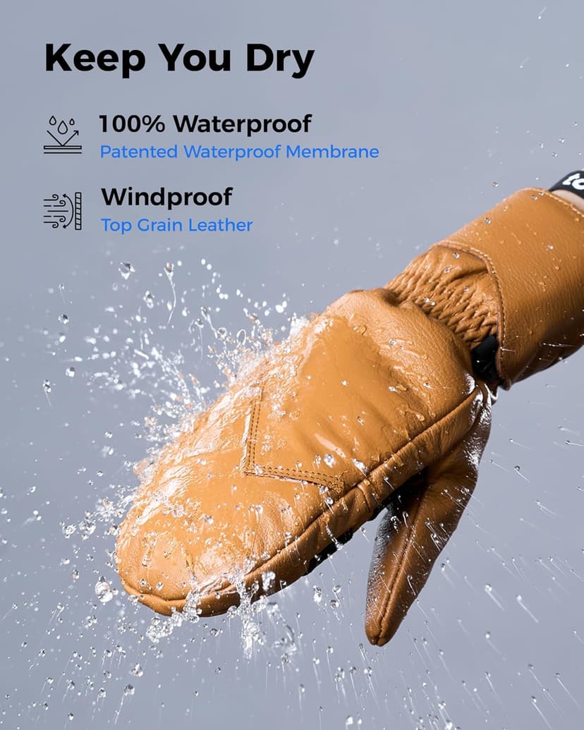 toolant Leather Ski Mittens, Winter Gifts for Men & Women, 3M Thinsulate, Waterproof & Durable for Snowboarding, Outdoors