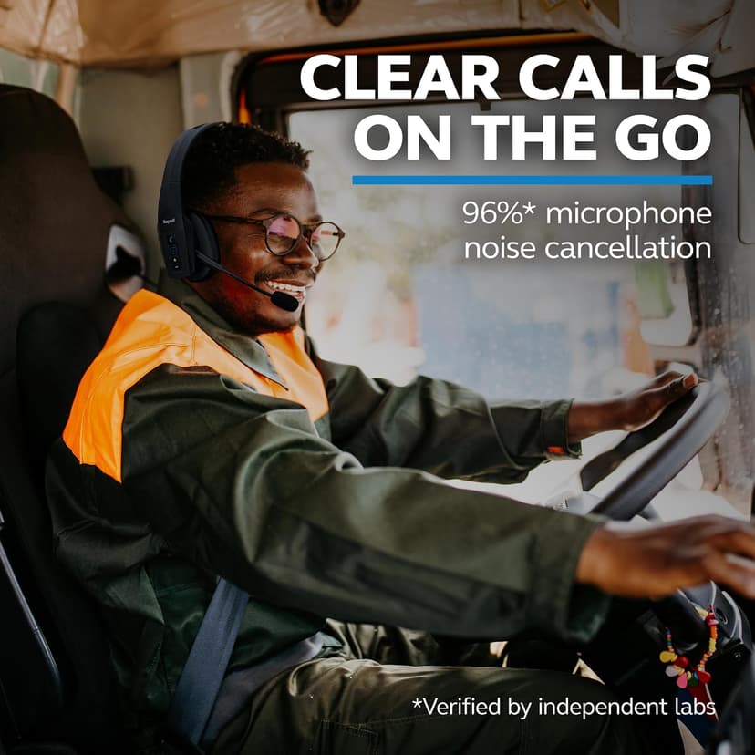 96% noise canceling headset for truck drivers; padded comfort, 24 hr talk time BlueParrott B450-XT Bluetooth Headset B087R97MM2